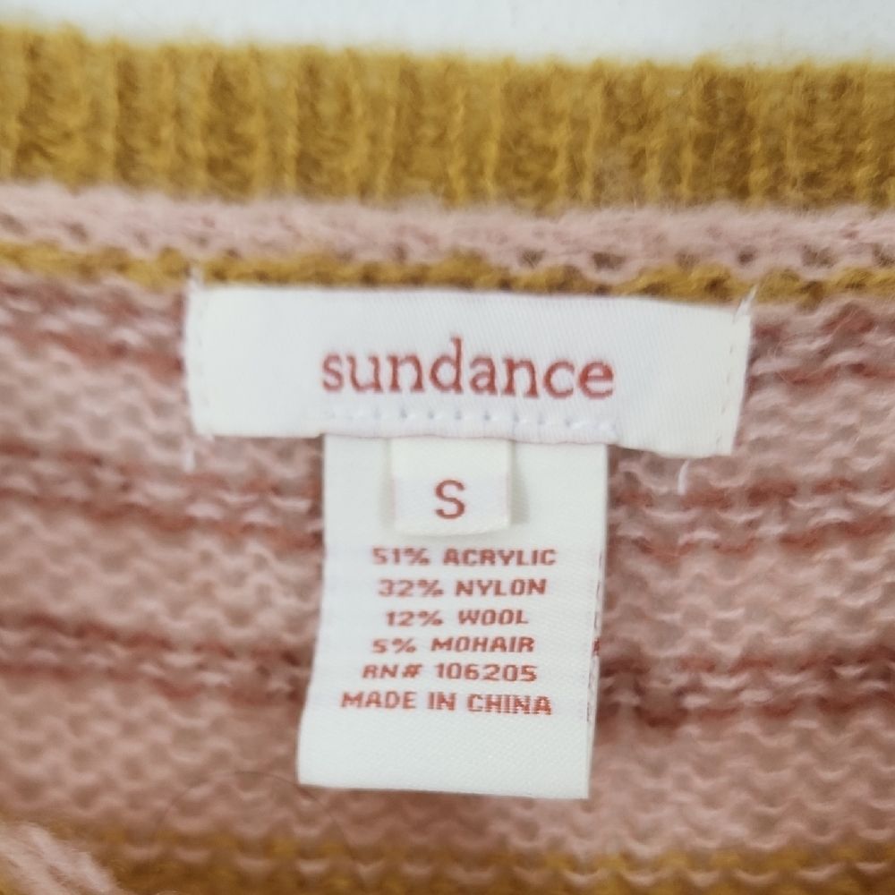 Sundance pink and Yellow Striped Crew Neck Mohair Wool Tunic Sweater Size S - Picture 2 of 6